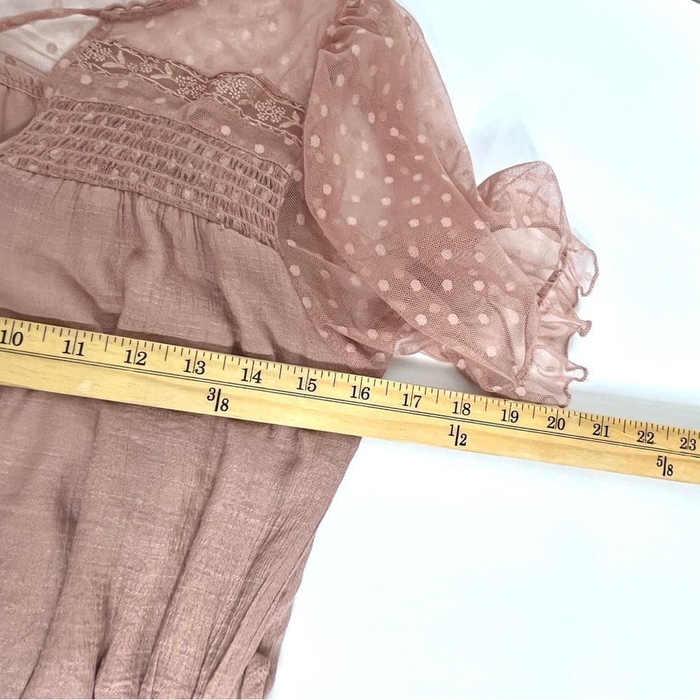 Rose Blush Dress - Embroidered Polka Dot Tulle with Lace and Smocked Top, Size M - Picture 5 of 7